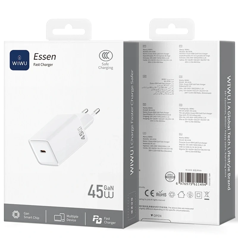 СЗУ WIWU G036 Essen PD45W (1USB-C) – White. Фото 5 из 5