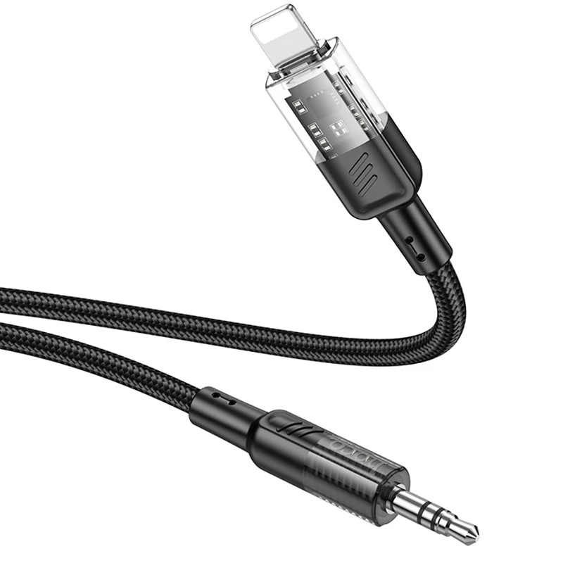 Аудио кабель Aux Hoco UPA27 Spirit transparent (Lightning to AUX 3.5mm) (1.2m) – Black. Фото 3 из 6