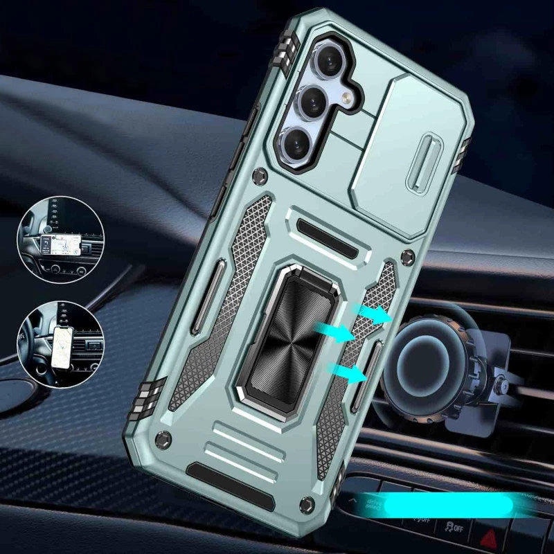 Ударостійкий чохол Square Ring зi шторкою на камеру на Samsung Galaxy A35 – Зелений / Light Green. Фото 2 з 11