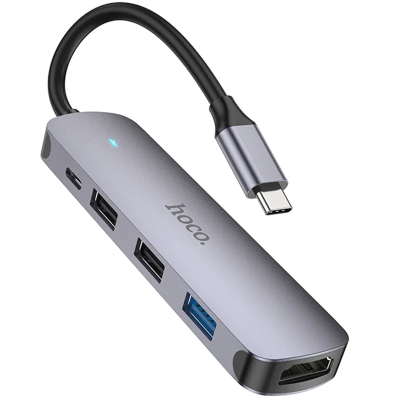 Перехідник HUB Hoco HB27 10-Port (Type-C to HDTV+USB3.0+PD+2xUSB2.0) – Metal gray. Фото 4 з 6