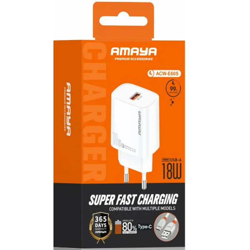 МЗП Amaya E60S QC3.0 18W (1USB-A) – White. Фото 3 з 4