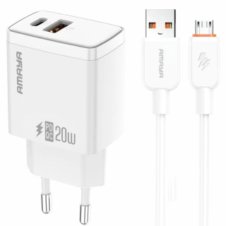 МЗП Amaya E67D PD20W+QC3.0 (1USB-A/1C) + кабель USB to MicroUSB фото 1 з 1