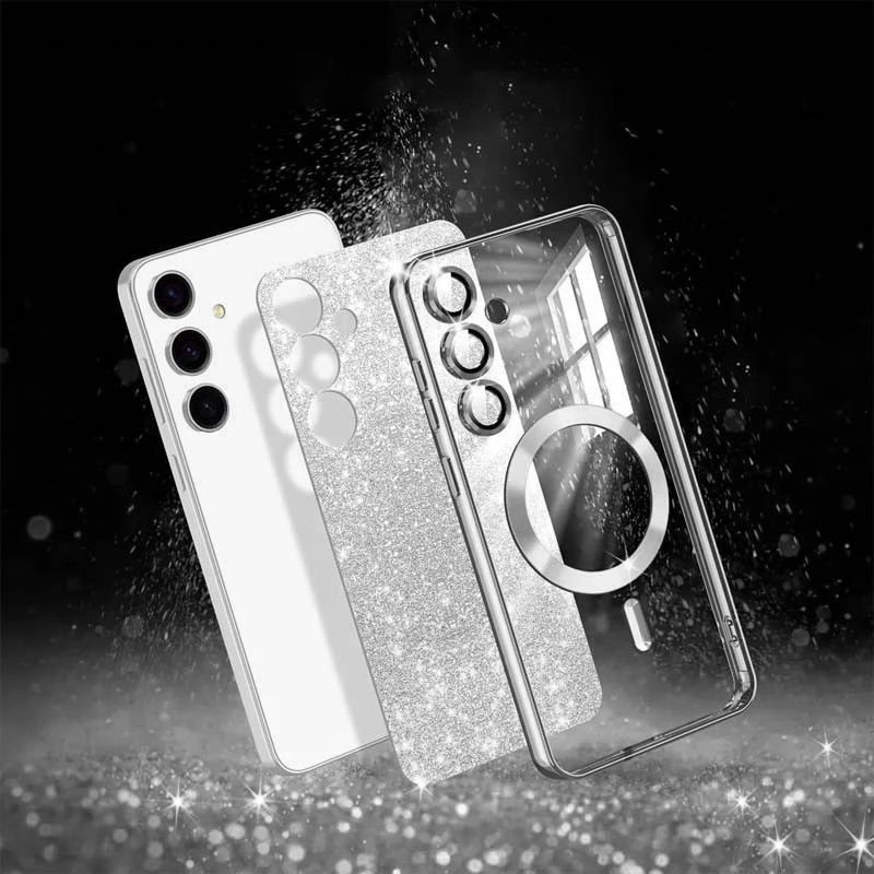 Чохол з блискітками, захисними лінзами на камеру та MagSafe на Samsung Galaxy S24 – Сірий / Gray. Фото 4 з 4