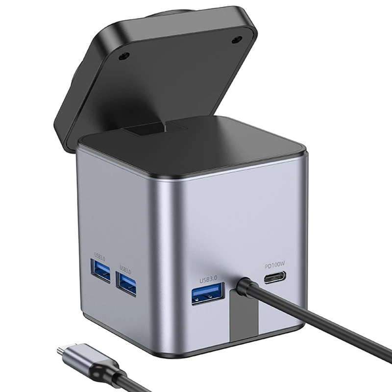 Перехідник HUB Hoco HB49 Effortless 9in1 100W з БЗП – Metal gray. Фото 5 з 8