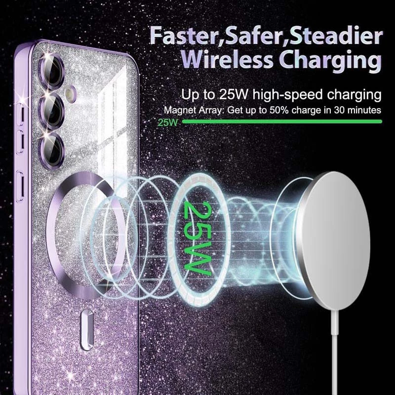 Чехол с блесками, защитными линзами на камеру и MagSafe для Samsung Galaxy S23 FE – Фиолетовый / Purple. Фото 4 из 4