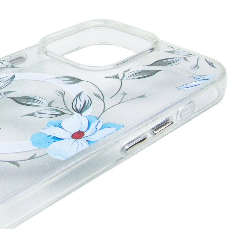TPU+PC чохол Clear Garden with MagSafe для Apple iPhone 16 Pro – Blue Blossom. Фото 4 з 6