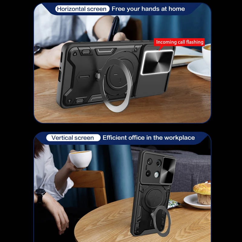 Ударопрочный чехол Bracket Ringstand с защитной шторкой для камеры для Xiaomi 14T Pro – Black. Фото 3 из 14