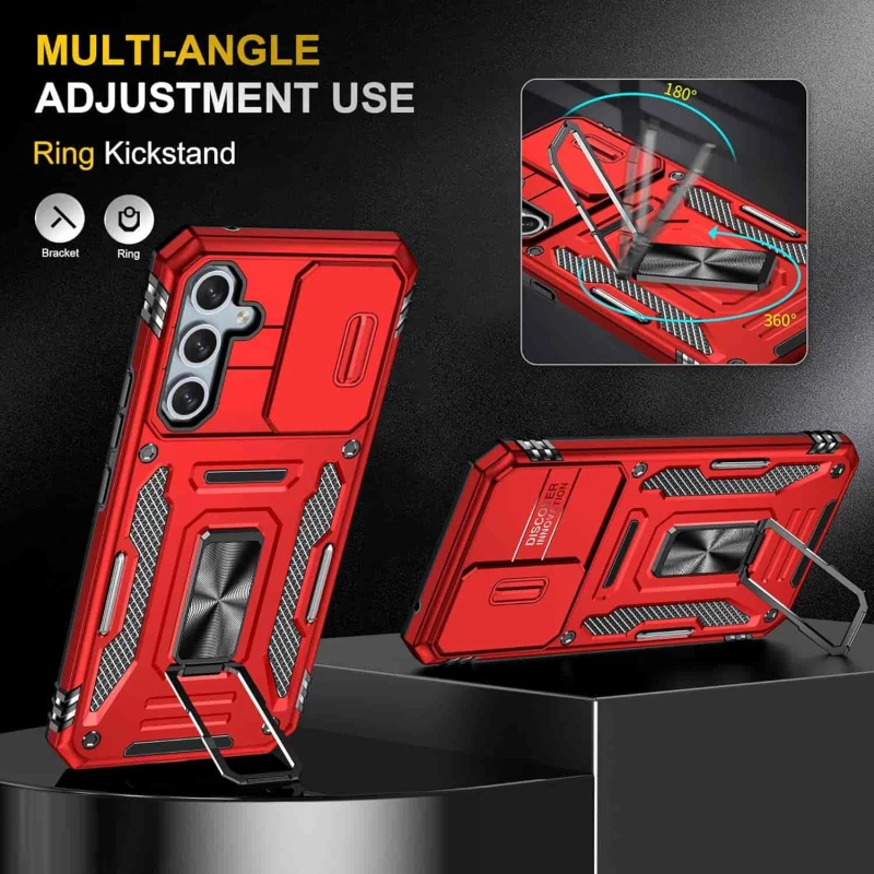 Ударостійкий чохол Square Ring зi шторкою на камеру на Samsung Galaxy S24 FE – Червоний / Red. Фото 3 з 7