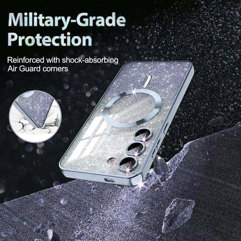 Чохол з блискітками, захисними лінзами на камеру та MagSafe на Samsung Galaxy S22 – Сірий / Lavender Gray. Фото 3 з 3