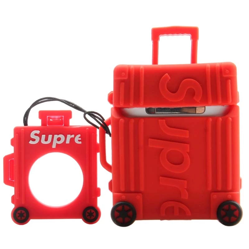 Силіконовий футляр Brand для навушників AirPods 1/2 + кільце – Supreme red. Фото 3 з 3