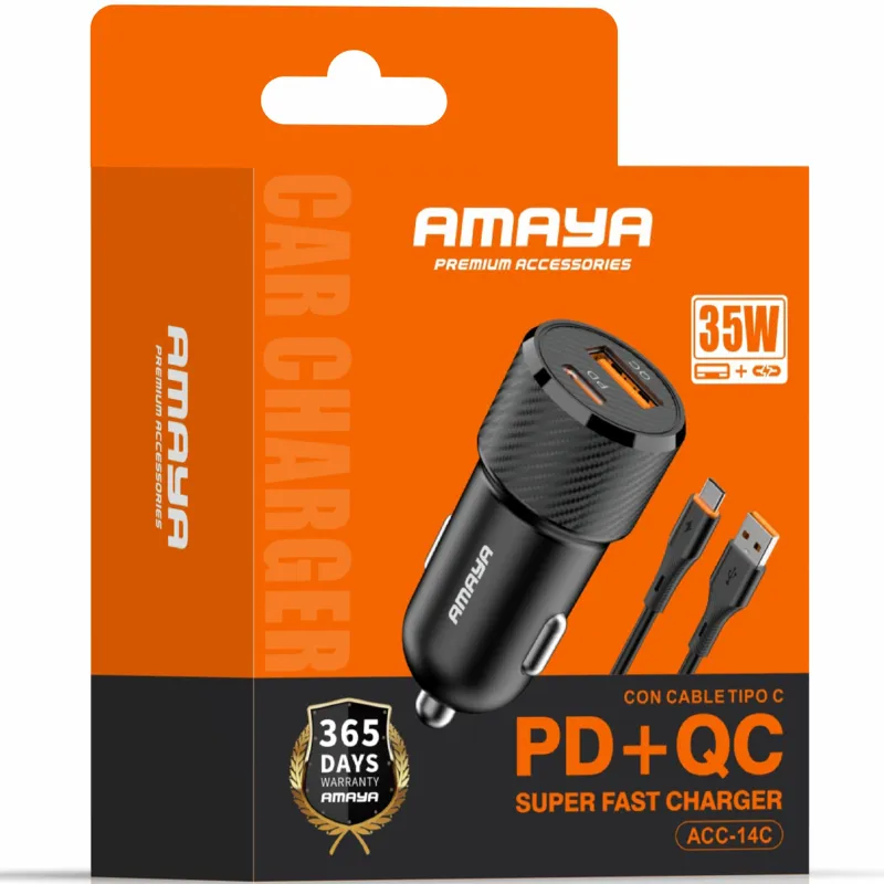 АЗУ Amaya ACC-14C PD15W+QC3.0 total 35W (1USB-A/1C) + кабель USB to Type-C – Black. Фото 2 из 2
