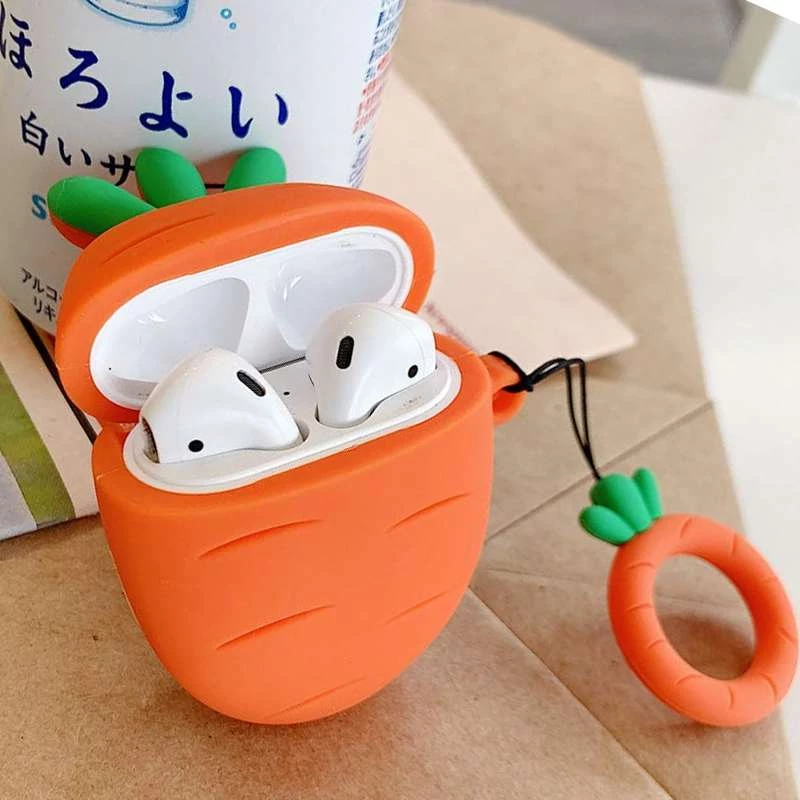 Силиконовый футляр Smile Fruits series для наушников AirPods 1/2 + кольцо – Carrot. Фото 3 из 5
