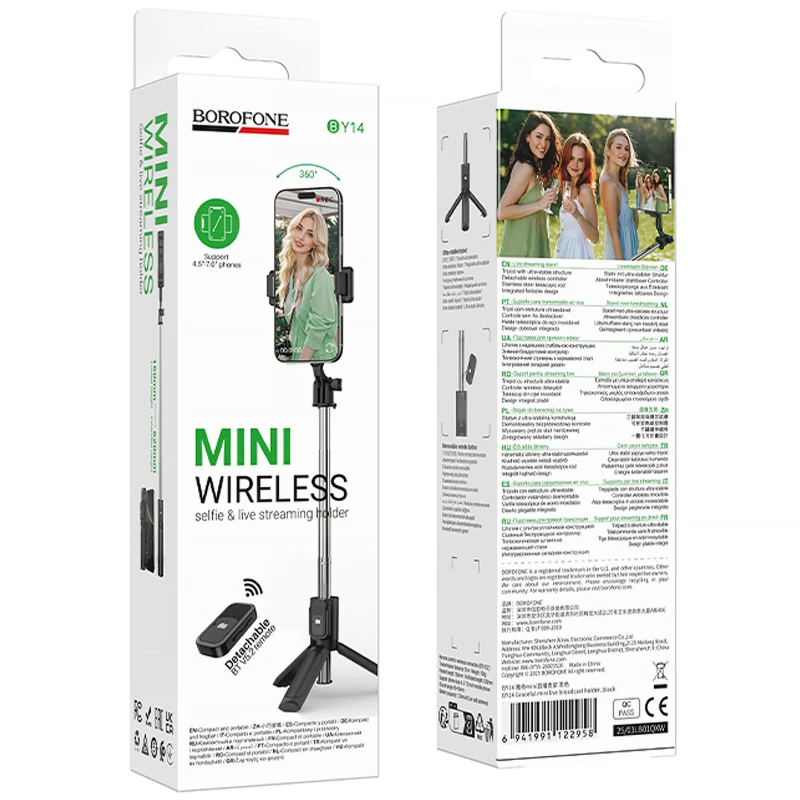 Монопод для селфі Borofone BY14 Graceful mini live broadcast stand – Black. Фото 2 з 6