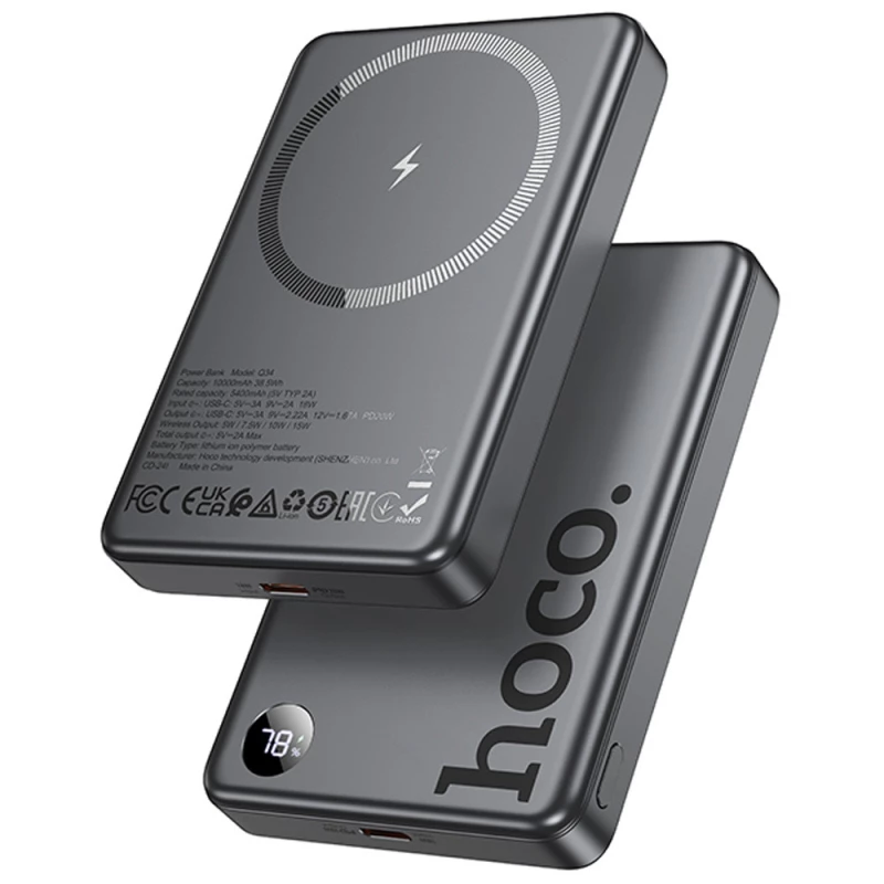 Портативное ЗУ Power Bank Hoco Q34 Clever PD20W с БЗУ 10000 mAh – Metal gray. Фото 1 из 4