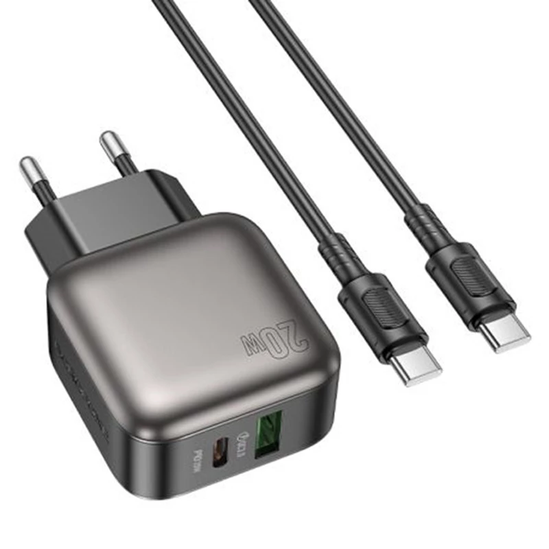 МЗП Borofone BAS54A Absolute PD20W+QC3.0 (1USB-A/1C) + Type-C to Type-C – Black. Фото 1 з 3