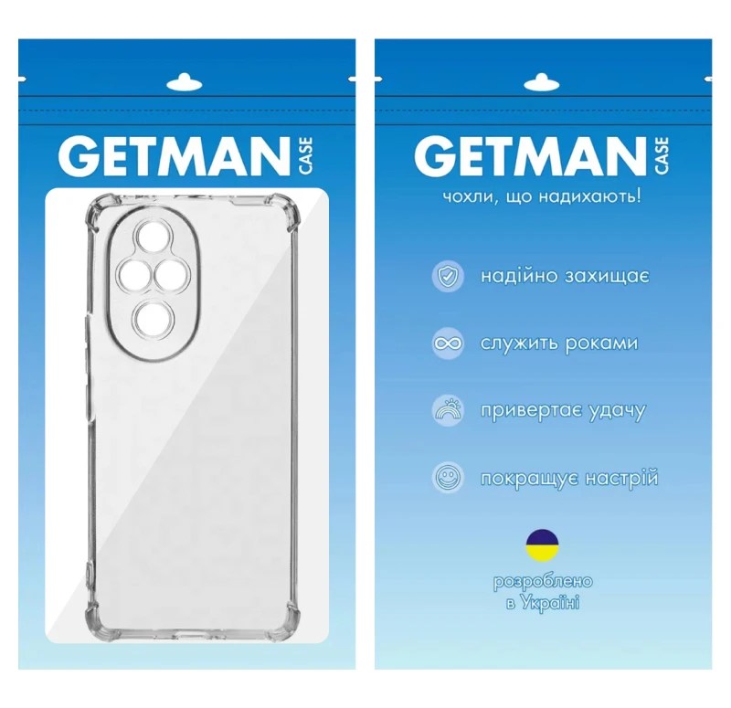 Ультратонкий силиконовый чехол GETMAN с крытыми бортами та камерою на Honor 200 – Бесцветный (прозрачный). Фото 3 из 3