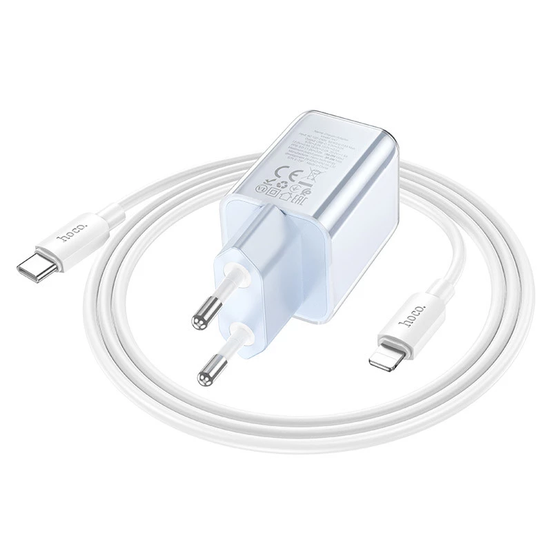 СЗУ Hoco N47 Glorious PD30W (1USB-C) + кабель Type-C to Lightning – Blue. Фото 3 из 5