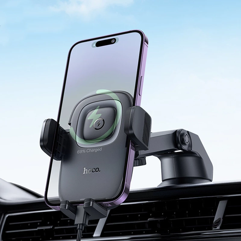 Автотримач з БЗП Hoco HW32 Crown push-type (center console) – Black / Metal gray. Фото 8 з 8