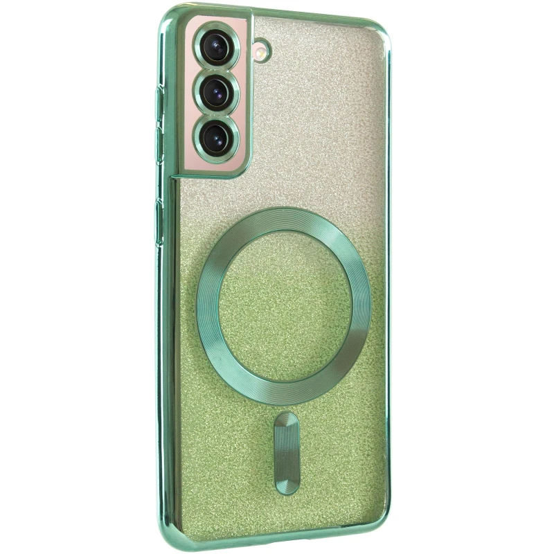 Чохол з блискітками, захисними лінзами на камеру та MagSafe на Samsung Galaxy S21 – Зелений / Emerald. Фото 3 з 10