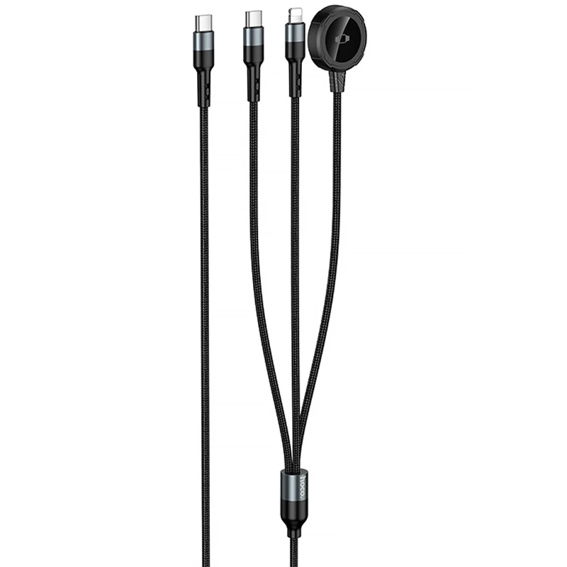Дата кабель Hoco CW64 3in1 Type-C to iWatch/Lightning/Type-C 15W (1.2m) – Black. Фото 3 з 6