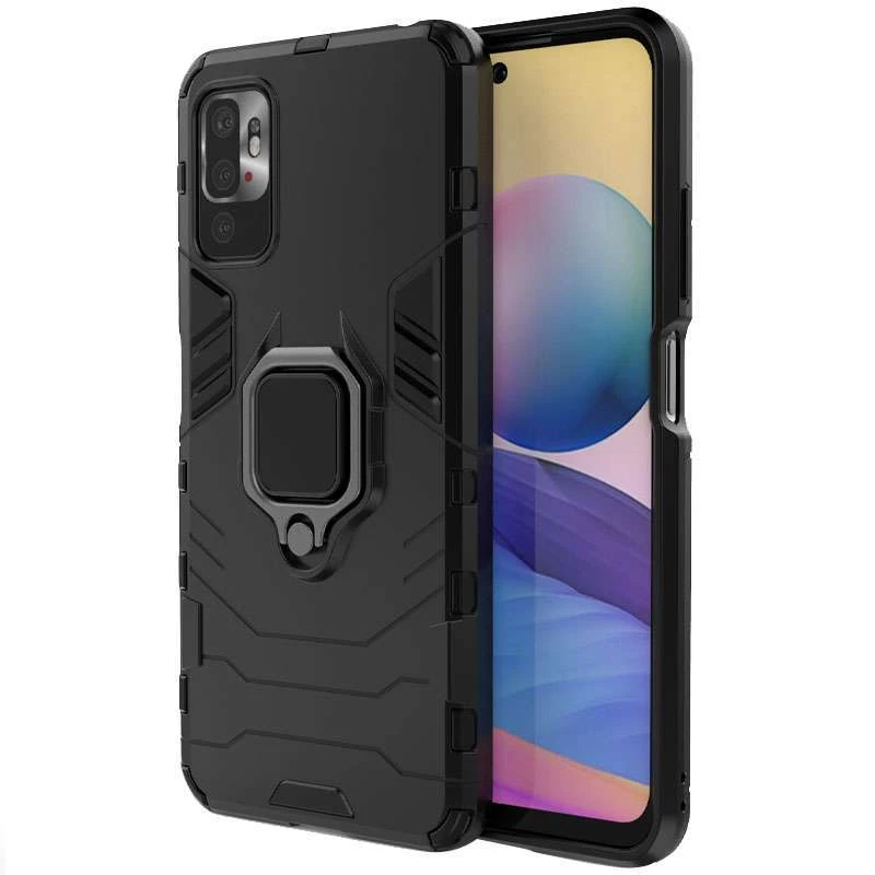 Протиударний чохол Transformer з кільцем на Xiaomi Poco M3 Pro 4G / 5G – Чорний / Soul Black. Фото 1 з 1