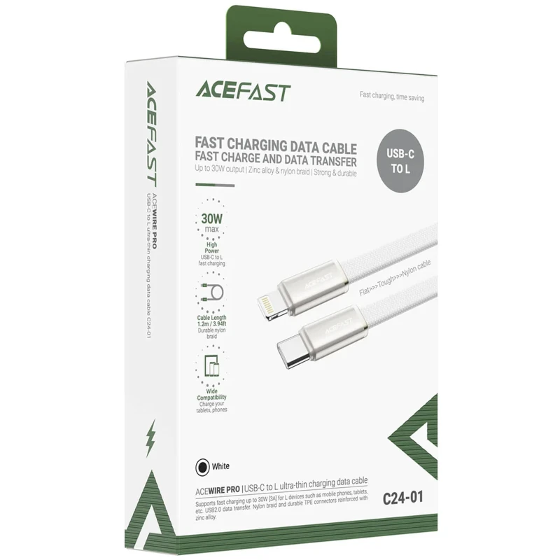 Дата кабель Acefast C24-01 Type-C to Lightning 30W (1.2m) – White. Фото 4 из 4