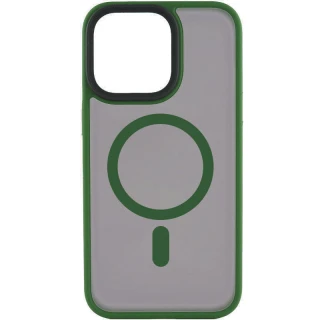TPU+PC з металевими кнопками та MagSafe на Apple iPhone 15 Pro Max (6.7") — Зелений / Dark Green