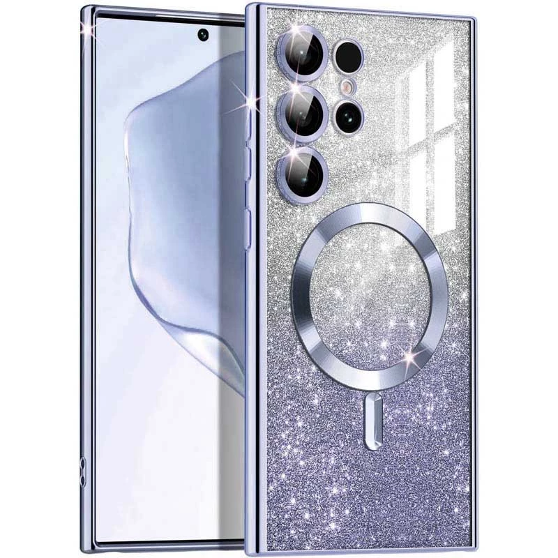 Чохол з блискітками, захисними лінзами на камеру та MagSafe на Samsung Galaxy S21 – Сірий / Lavender Gray. Фото 3 з 11