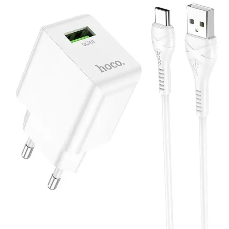 

СЗУ Hoco C98A QC3.0 (1USB/18W) + USB to Type-C (White)