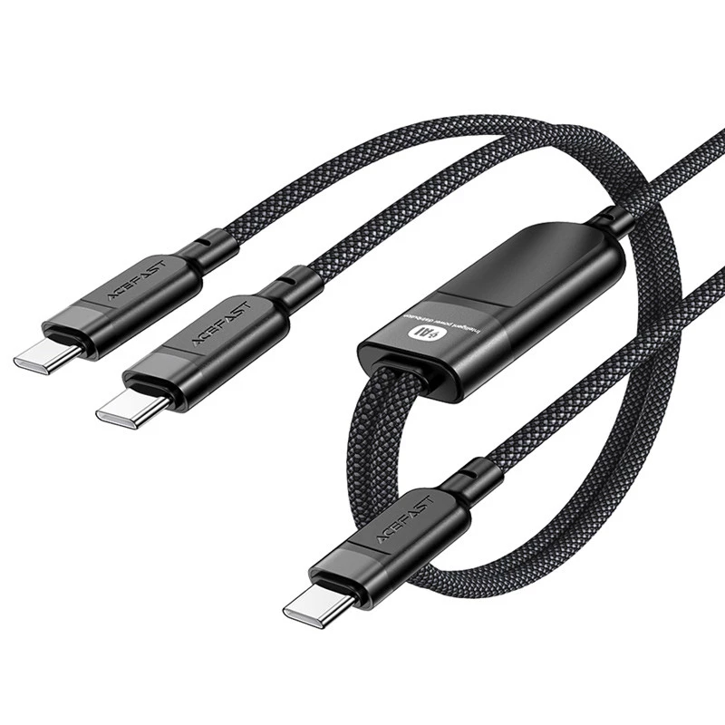 Дата кабель Acefast C5-11 USB-C to 2xUSB-C 100W (1.2m) – Black. Фото 1 з 5