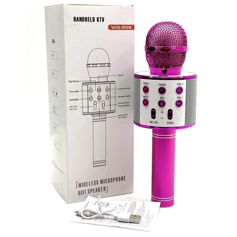 Караоке Мікрофон-колонка WS858 – Pink. Фото 8 з 8