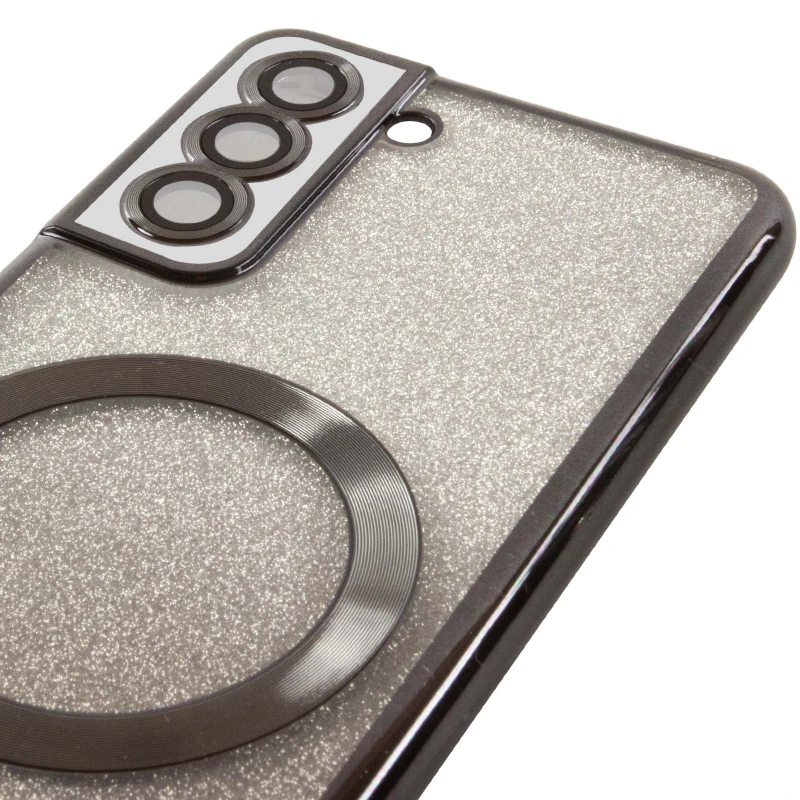 Чохол з блискітками, захисними лінзами на камеру та MagSafe на Samsung Galaxy S21 FE – Чорний / Black. Фото 9 з 11