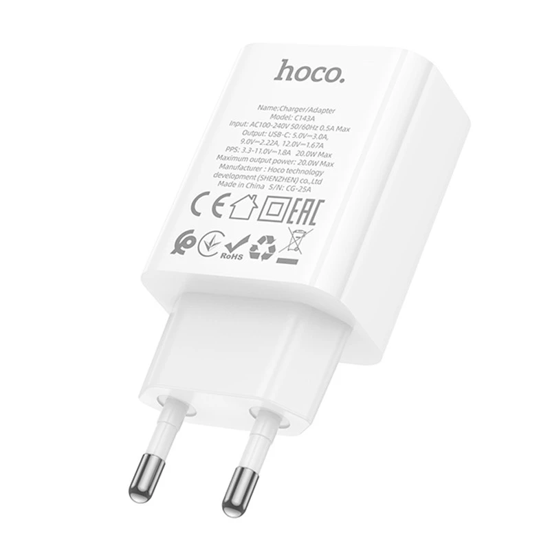 МЗП Hoco C143A Benefit PD20W (1USB-C) – White. Фото 3 з 8