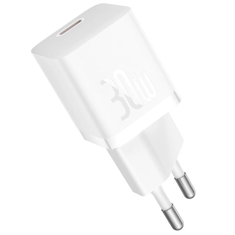 МЗП Baseus GaN5 Fast Charger (mini) 30W (1USB-C) + кабель Type-C to Type-C (P10110902) – Moon White. Фото 4 з 5