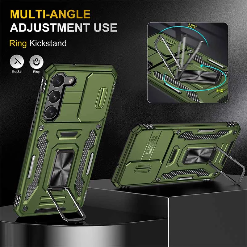 Ударостійкий чохол Square Ring зi шторкою на камеру на Samsung Galaxy S23+ – Оливковий / Army Green. Фото 6 з 8