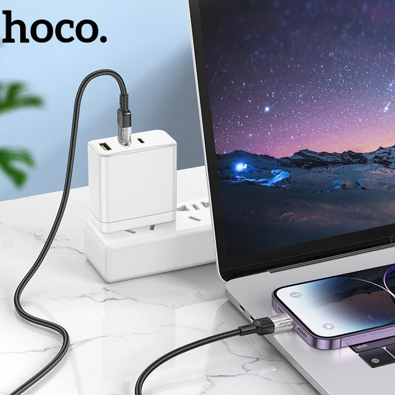 Дата кабель Hoco U129 Spirit Transparent Type-C to Lightning 27W (1.2m) – Black. Фото 4 з 5