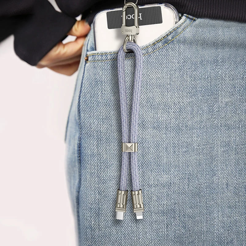 Дата кабель-шнурок Hoco GH5 Elegant Type-C to Lightning (0.21m) – Denim Blue. Фото 5 з 6