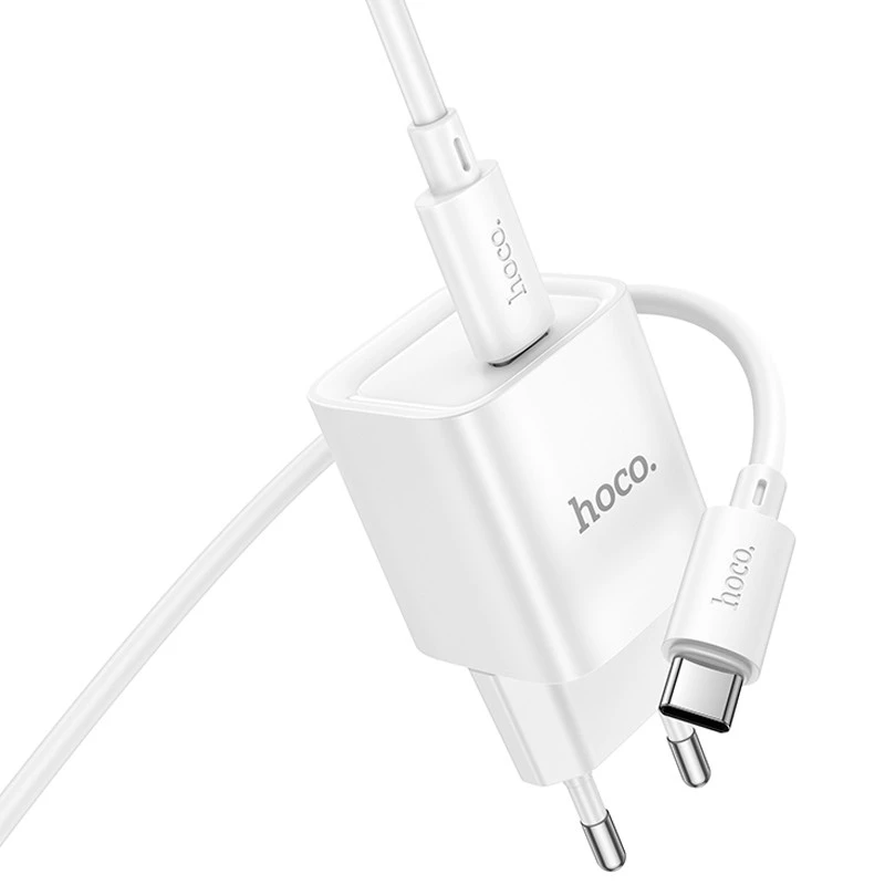 СЗУ Hoco C146A Charm PD20W (1USB-C) + кабель Type-C to Type-C – White. Фото 5 из 8