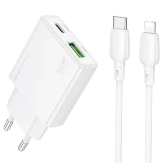 МЗП Borofone BN25 Wish PD30W+QC3.0 (1USB-A/1C) + кабель Type-C to Lightning фото 1 з 7