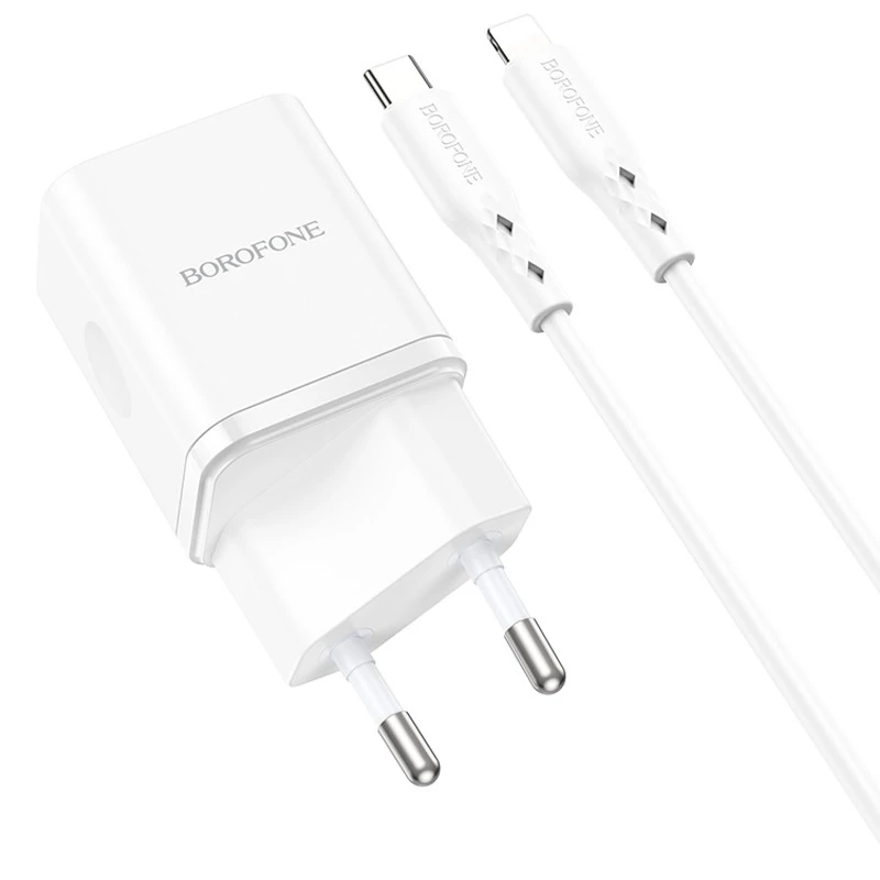 МЗП Borofone BN7 PD20W+QC3.0 (1USB-A/1C) + Type-C to Lightning – White. Фото 4 з 8
