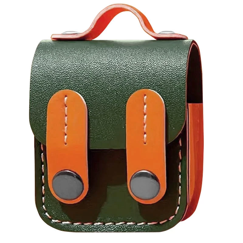 Кожаный футляр Briefcase для наушников AirPods 1/2 – Green / Orange. Фото 1 из 3