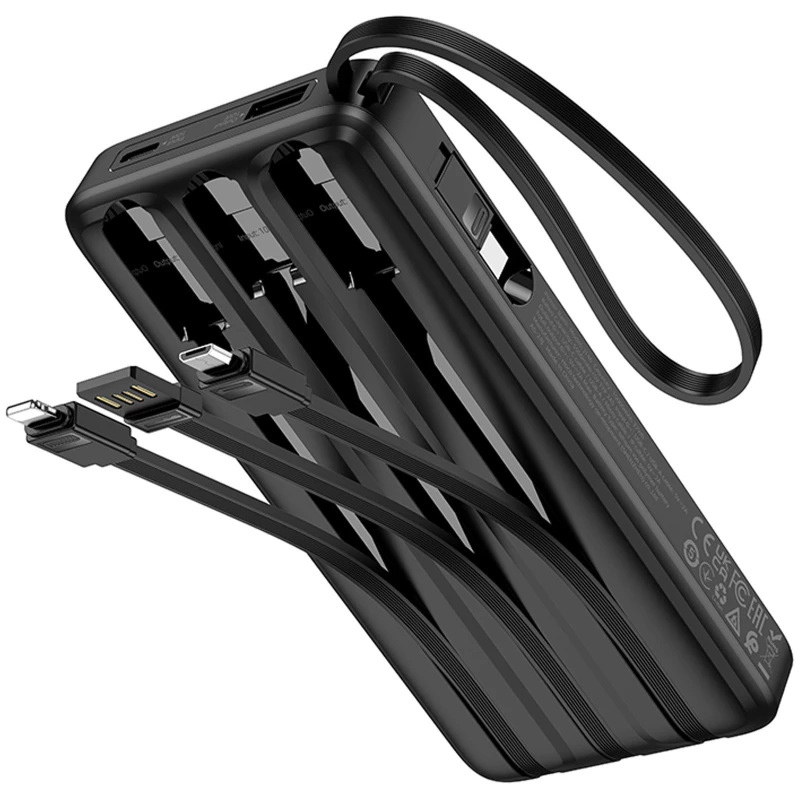 Портативний ЗП Power Bank Hoco J146 with 4 cables 10000 mAh – Black. Фото 1 з 4