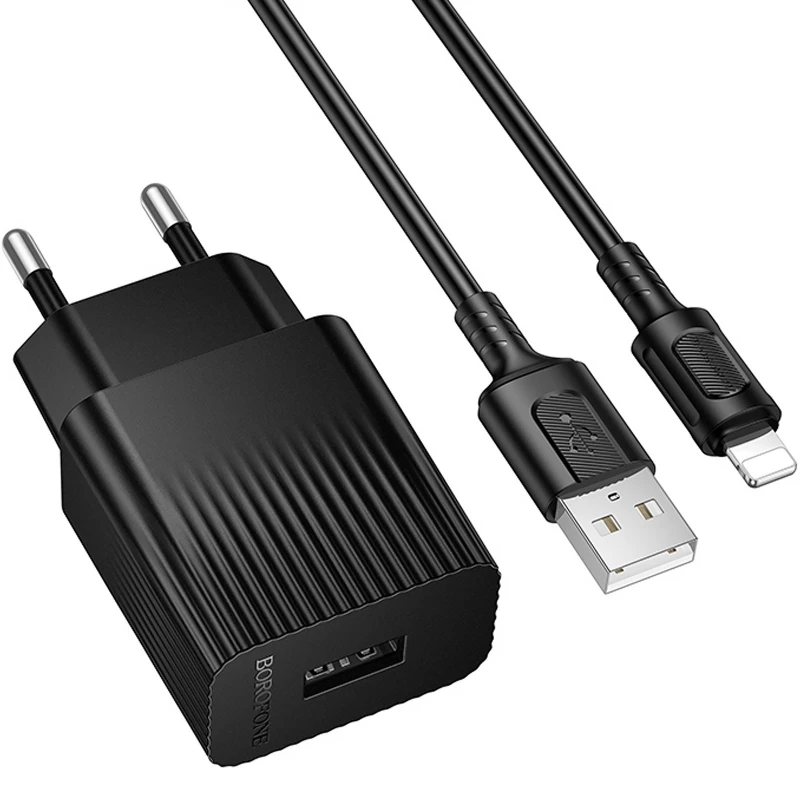 СЗУ Borofone BAS71A Source 10.5W (1USB-A) + кабель USB to Lightning – Black. Фото 2 из 4