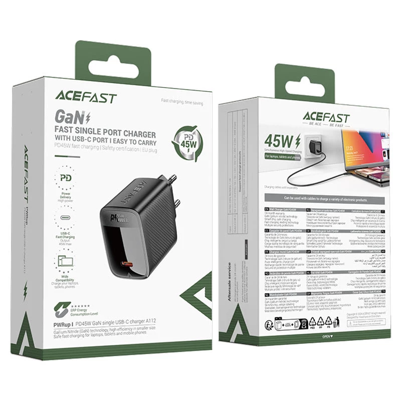 СЗУ Acefast A112 GaN PD45W (1USB-C) – Black. Фото 6 из 6