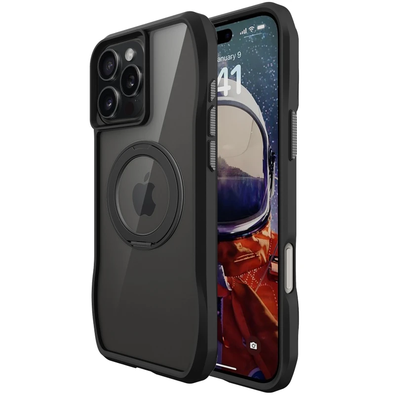 TPU+PC чехол Space Octagon MagSafe with aluminium ring для Apple iPhone 16 Pro – Black. Фото 2 из 6