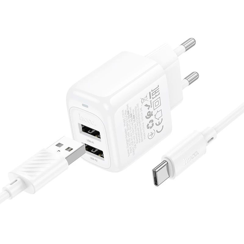 МЗП Hoco CS51A Surplus (2USB-A) + Type-C – White. Фото 2 з 8