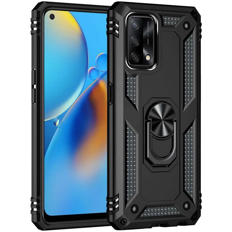 

Противоударный чехол Serge Ring с кольцом для Oppo A74 4G (Черный), Чорний