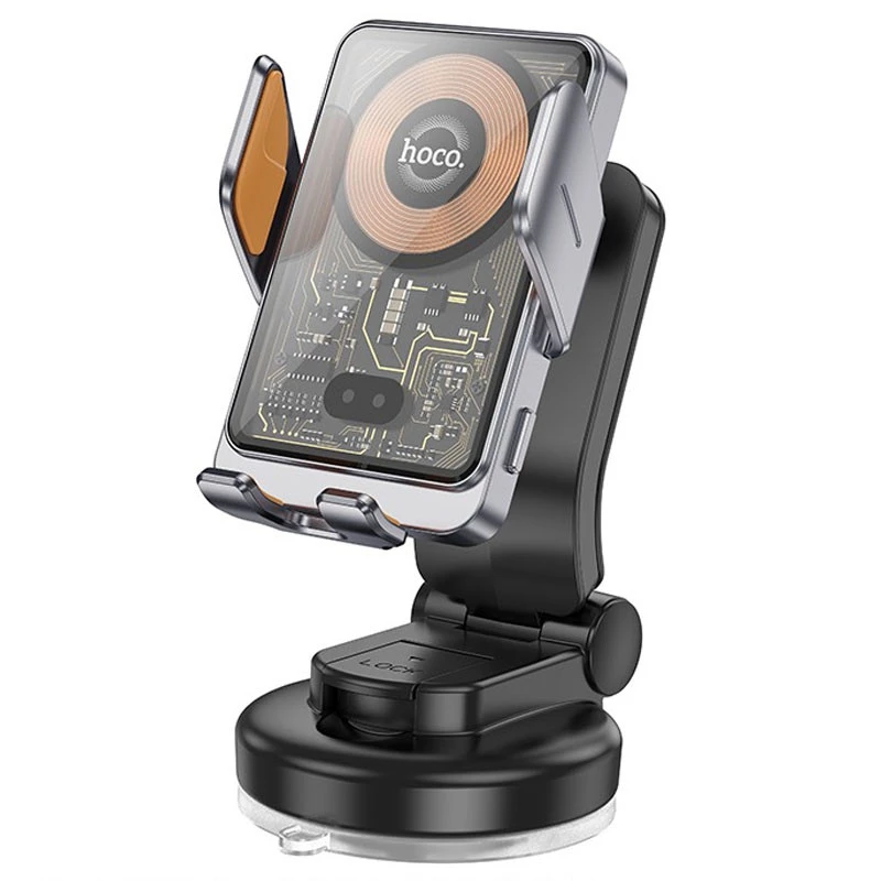 Автотримач з БЗП Hoco HW8 Transparent Discovery Edition (center console) – Metal gray. Фото 2 з 4