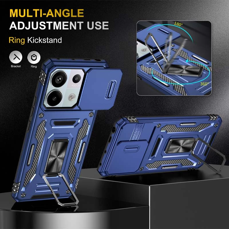 Ударостійкий чохол Square Ring зi шторкою на камеру на Xiaomi Poco X6 – Синій / Navy. Фото 3 з 6