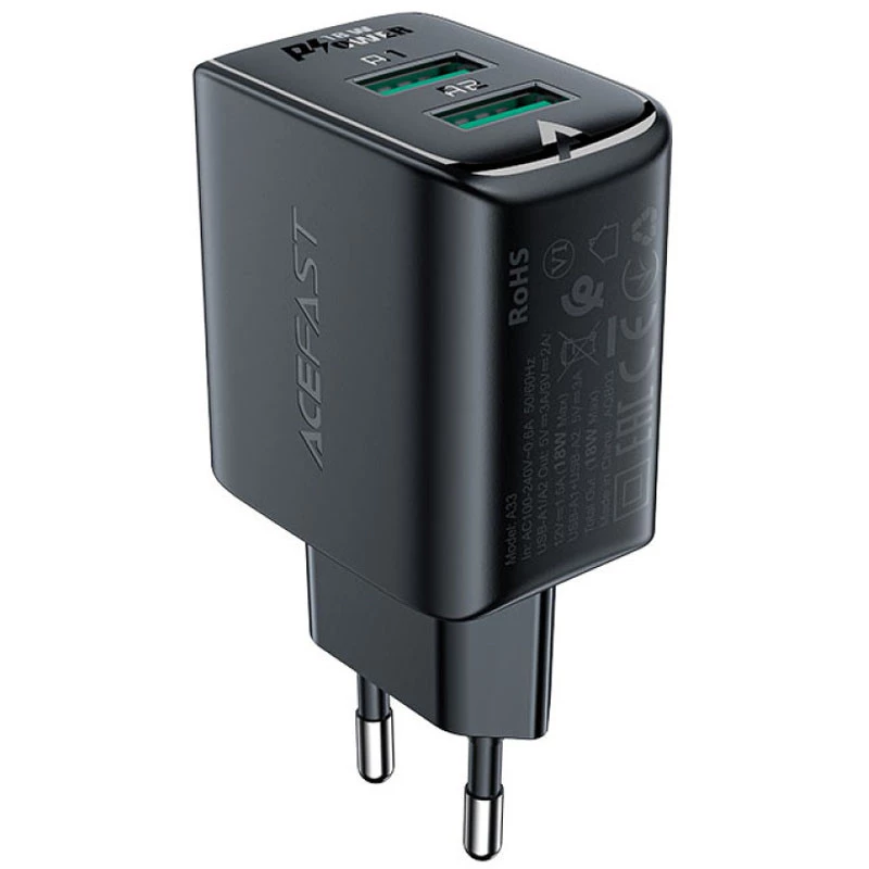 

СЗУ Acefast A33 QC18W (USB-A+USB-A) dual port (Black)